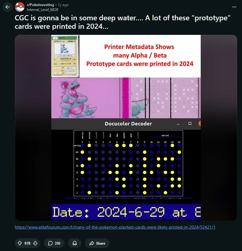 Reddit post from r/Pokeinvesting