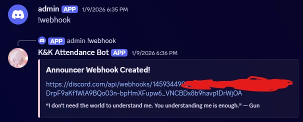 Message from webhook command with new link