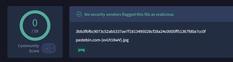Virustotal results from the hash